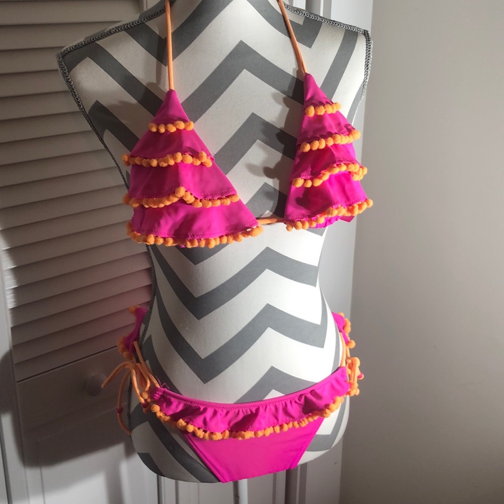 Victoria Secret bikini pink with orange Pom poms